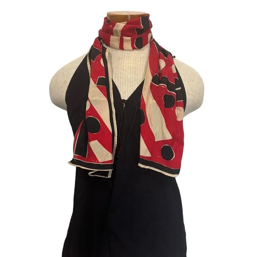Uena Vintage Silk 80s Scarf Black Multicolor‎ made in japan